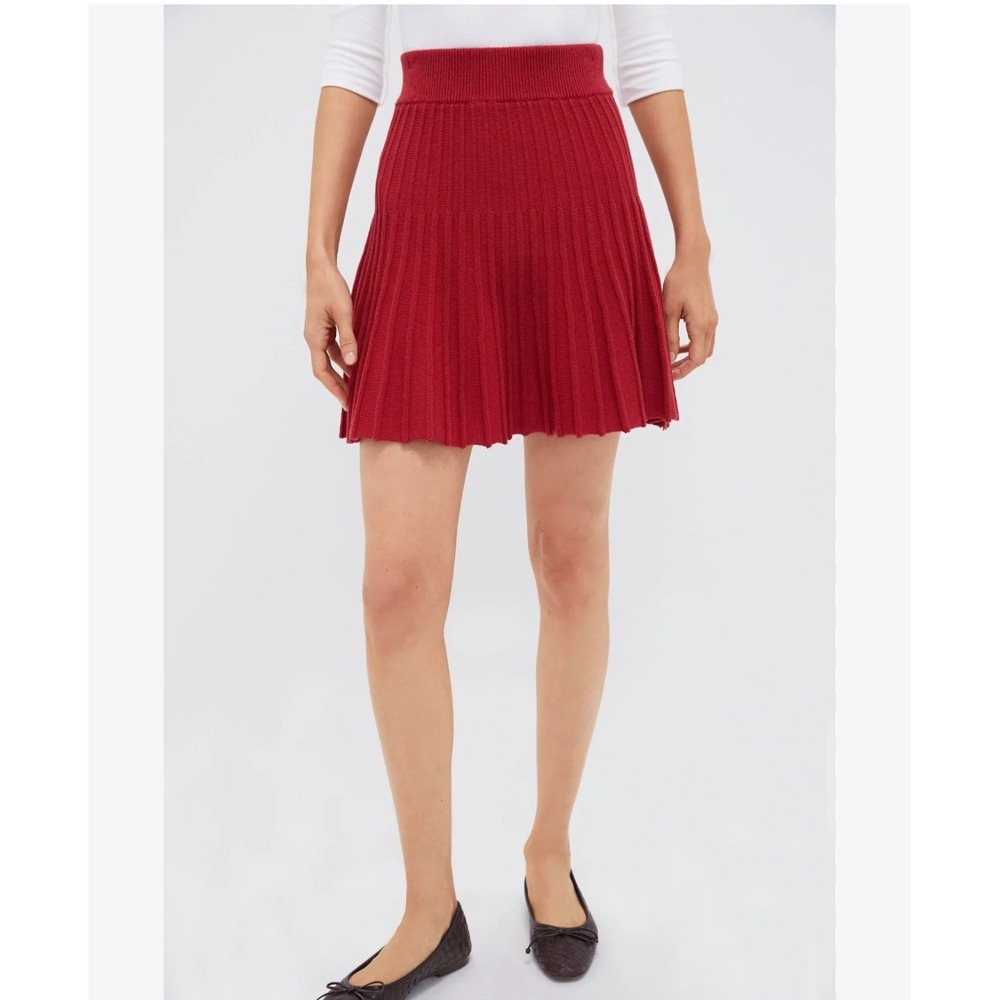 Ann Taylor Petite Red Ribbed Knit Fit and Flare Mini Skirt MP